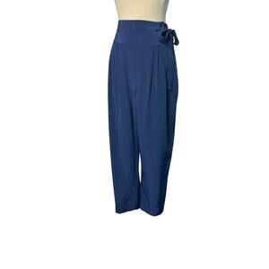 Diane Von Furstenbert Keaka navy side-tie crop pleated pants size 6